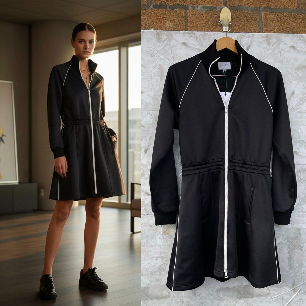 FRANGER x Adam Lippes Black Track Dress | Sporty Chic Luxury Athleisure - Size M